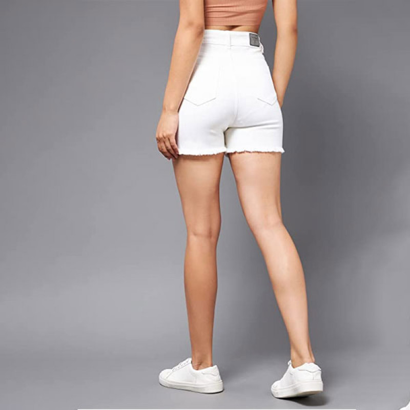 Women's White Regular High Rise Clean Look Regular Stretchable Denim Shorts