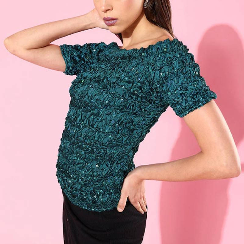Off-Shoulder Smocked Crop Top